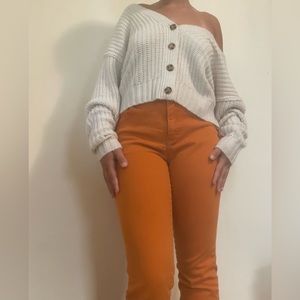 - Orange jeans
- Size petite
- Charter Club